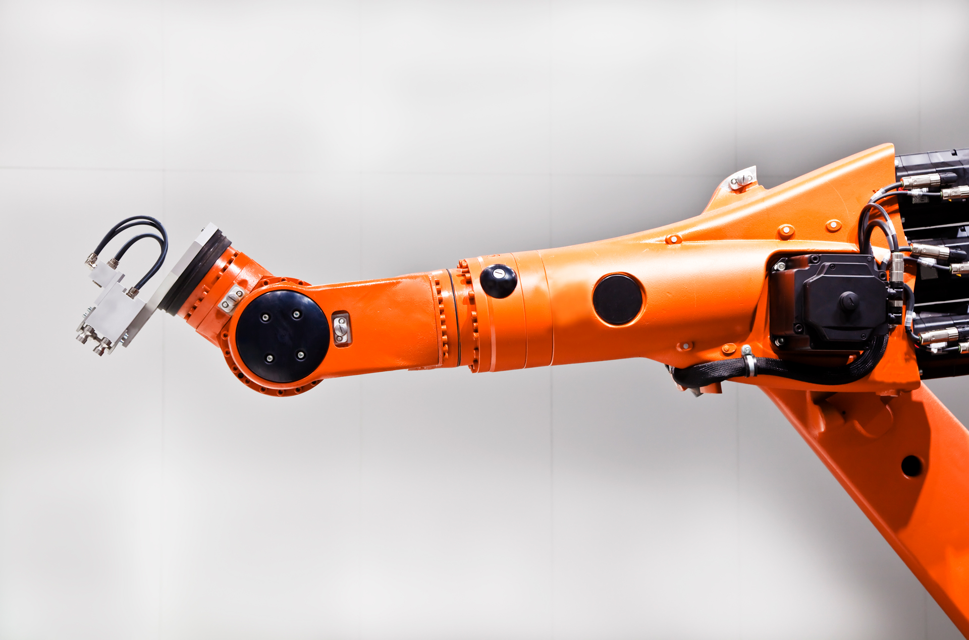 Bright orange robotic arm