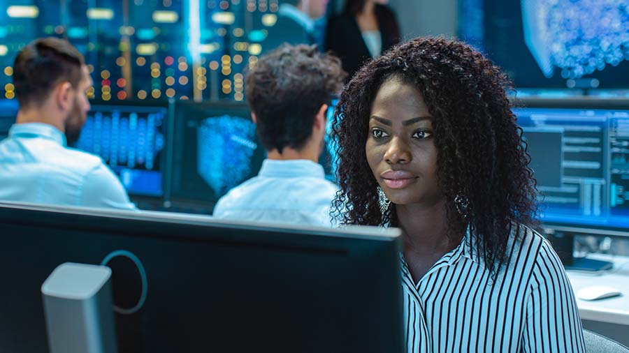 Female Computer Engineer Works on a Neural Network/ Artificial I