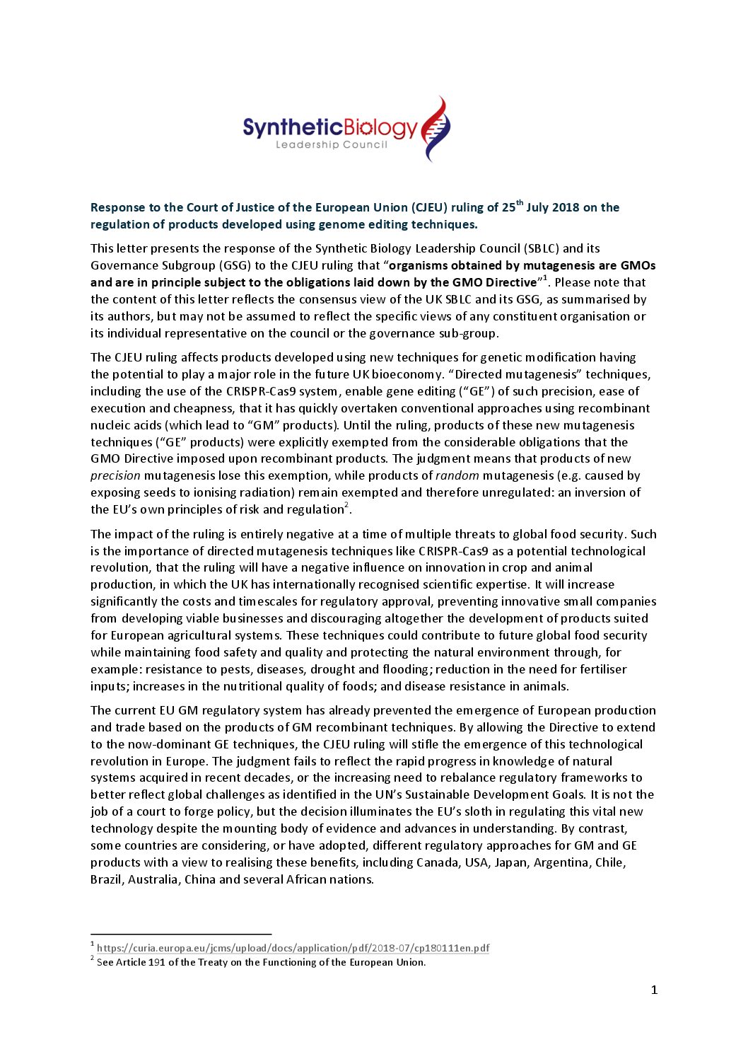 Regulation of products developed using genome editing techniques. (2018)