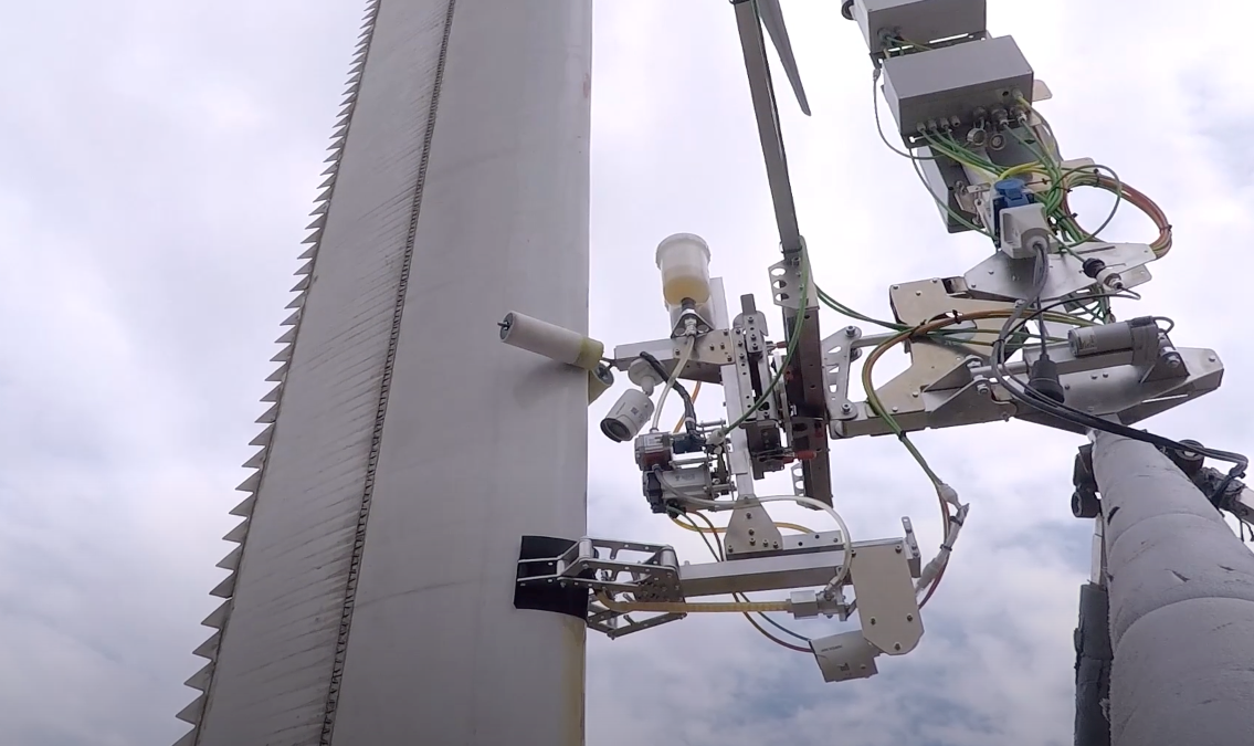 Robot working on wind turbine blade