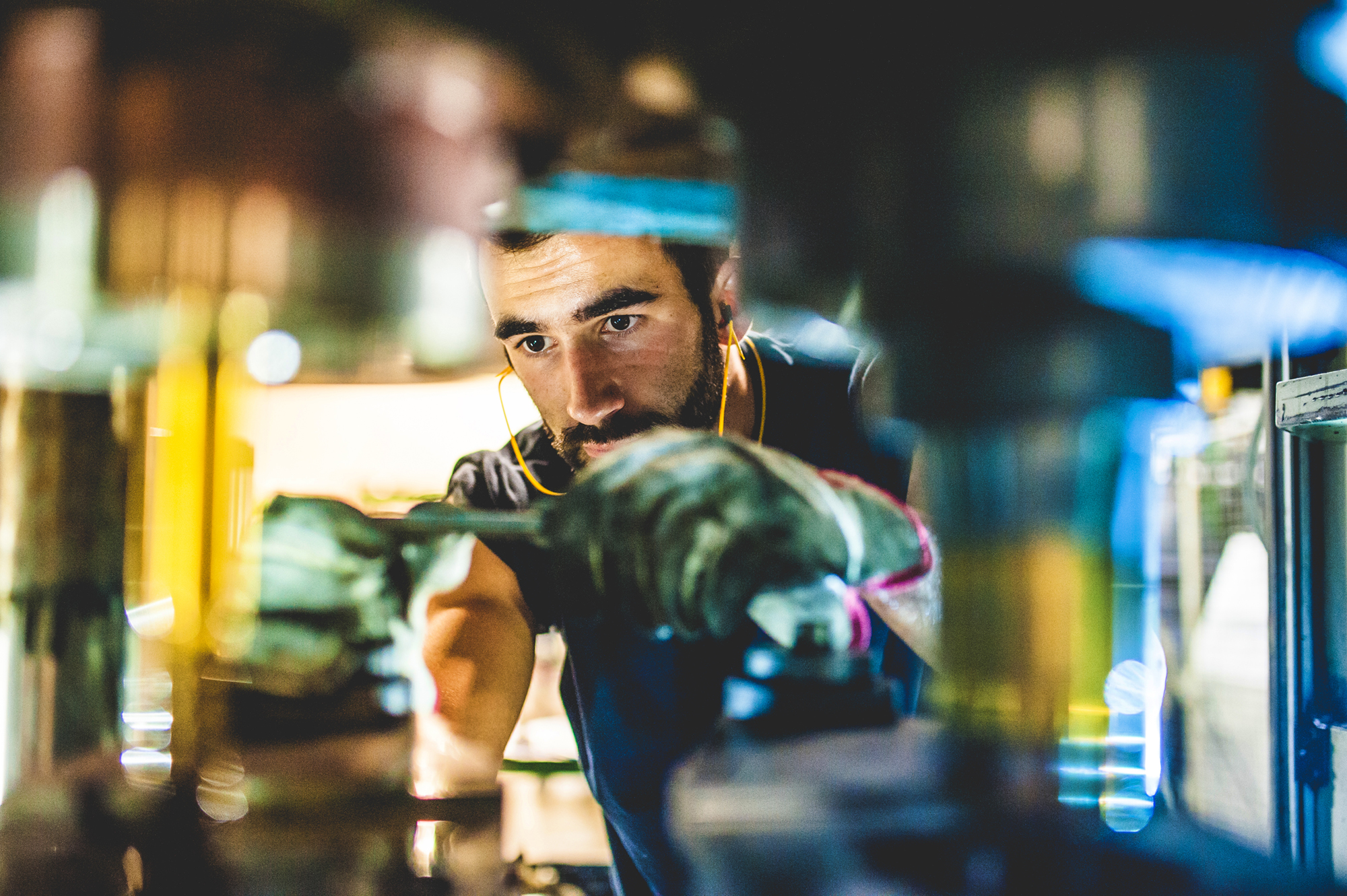 Worker Repairing Cold Forging Machine