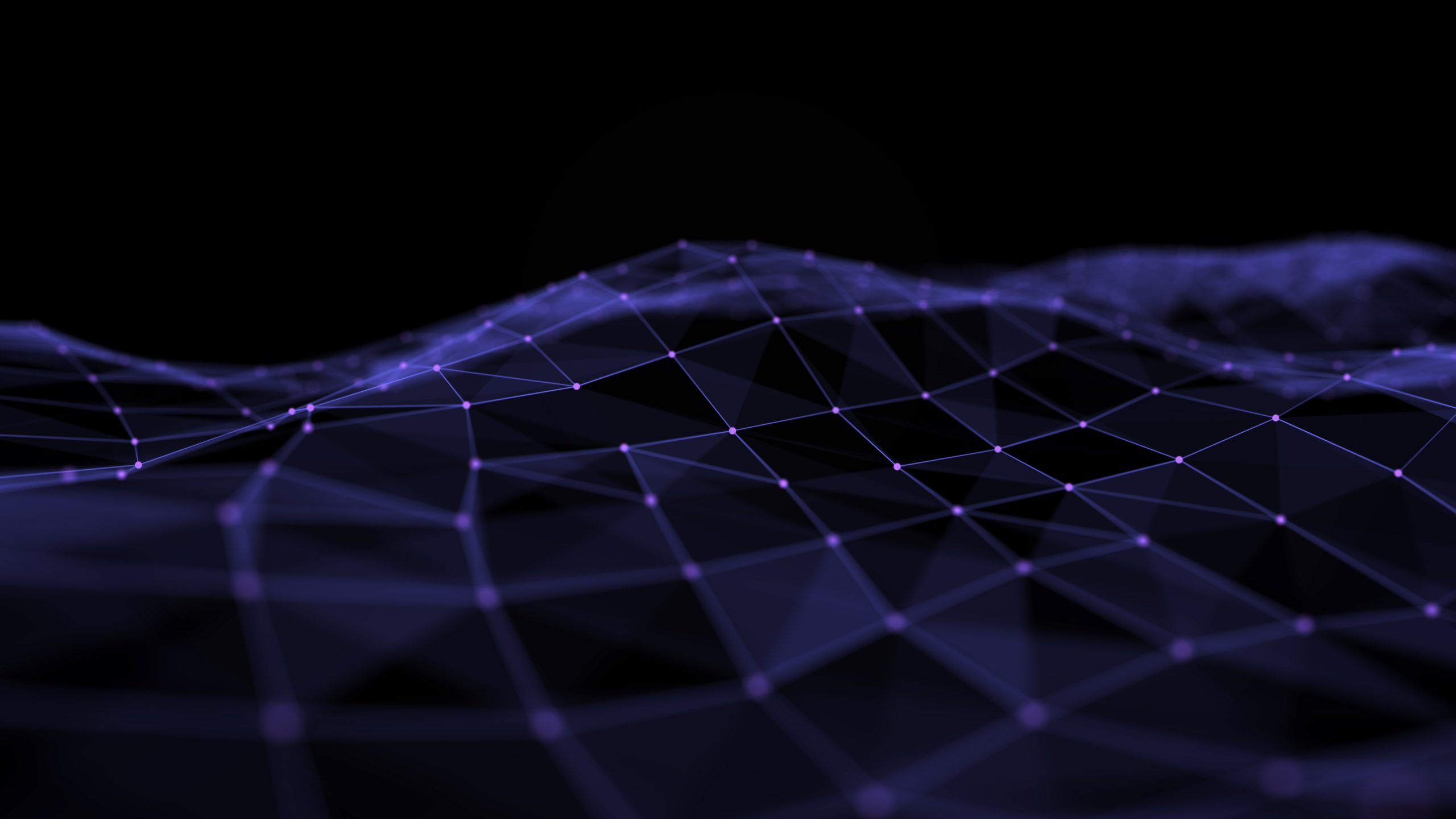 Abstract digital background. Space filled with polygons and dots. 3D wave.