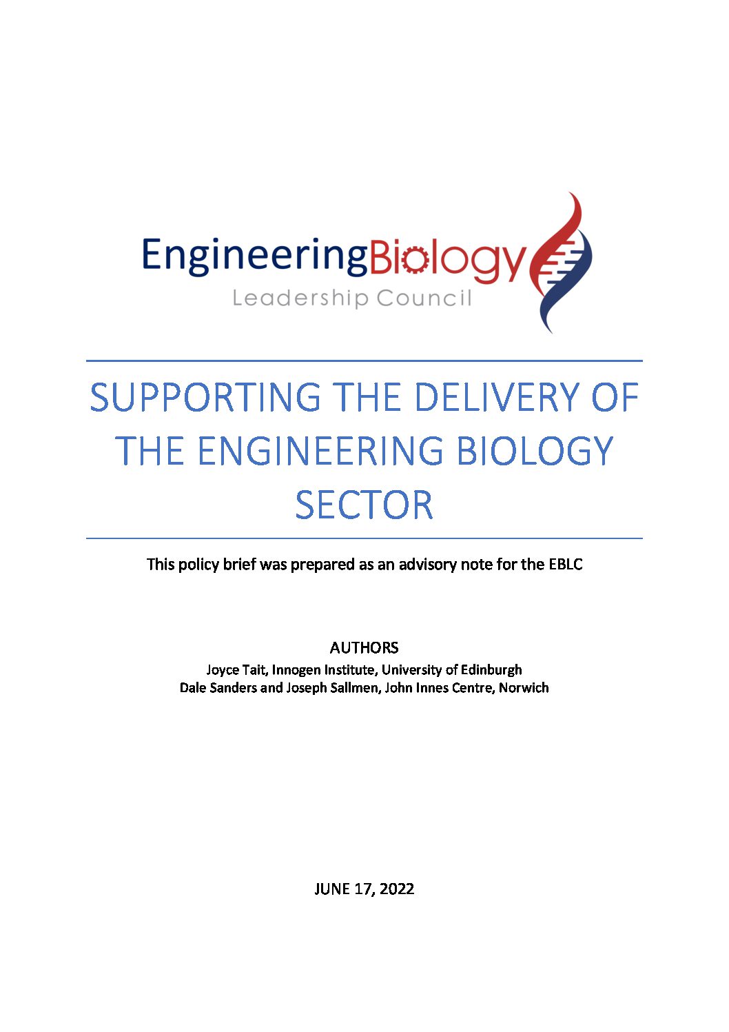 Supporting the delivery of the engineering biology sector (June 2022)