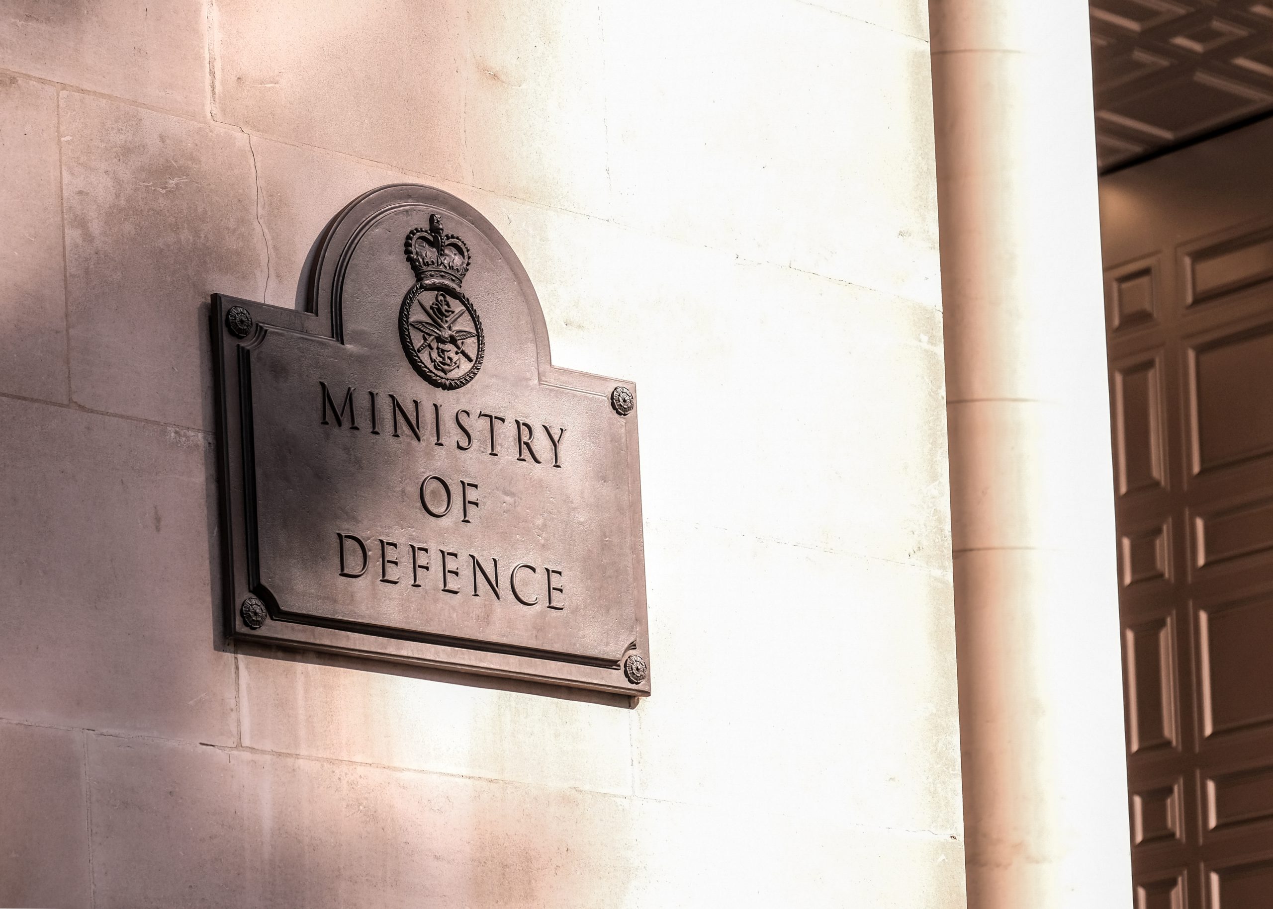 Image of the UK Ministry of Defence plaque on building